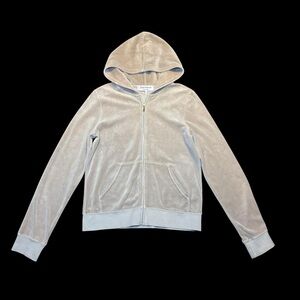 Light Beige Velour Zip-Up Hoodie